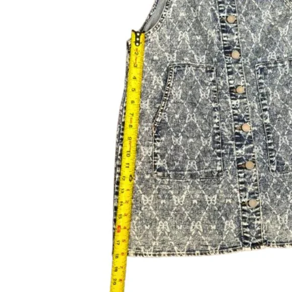 Tinseltown Blue Stonewash Denim White Butterfly Romper Jumper Overall Dress SZ M - Picture 8 of 10